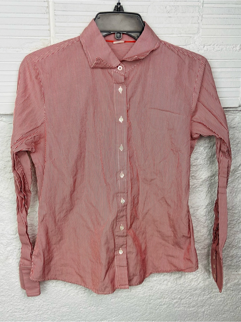 J. Crew cotton Red and White Pinstripe Women's Button-Up Blouse size medium